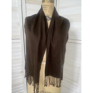 Geoffrey Beene Cashme Unisex Brown Scarf Wrap Fringe Edge Made In Italy